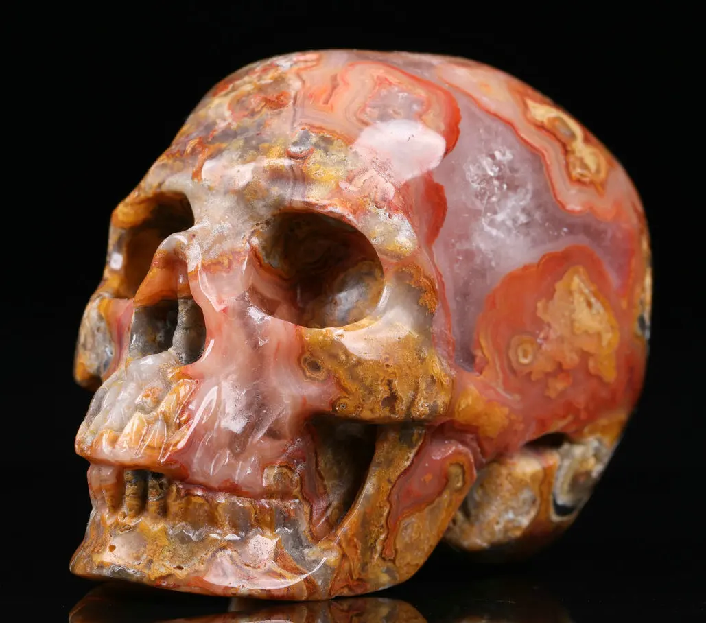 Wholesale 2.0 inch Crazy Lace Agate Hand Carved Crystal Skulls Craft Carving Crystal Head Skull