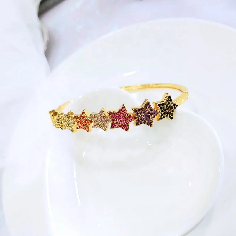 Foxi fashion jewelry bracelets bangles handmade rainbow cz gold stars bangle bracelets women