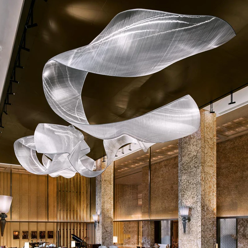CSLIDO Customized Modern Art Project Chandelier Hotel Lobby Decoration Hanging Light Crystal Glass Ribbon Chandelier