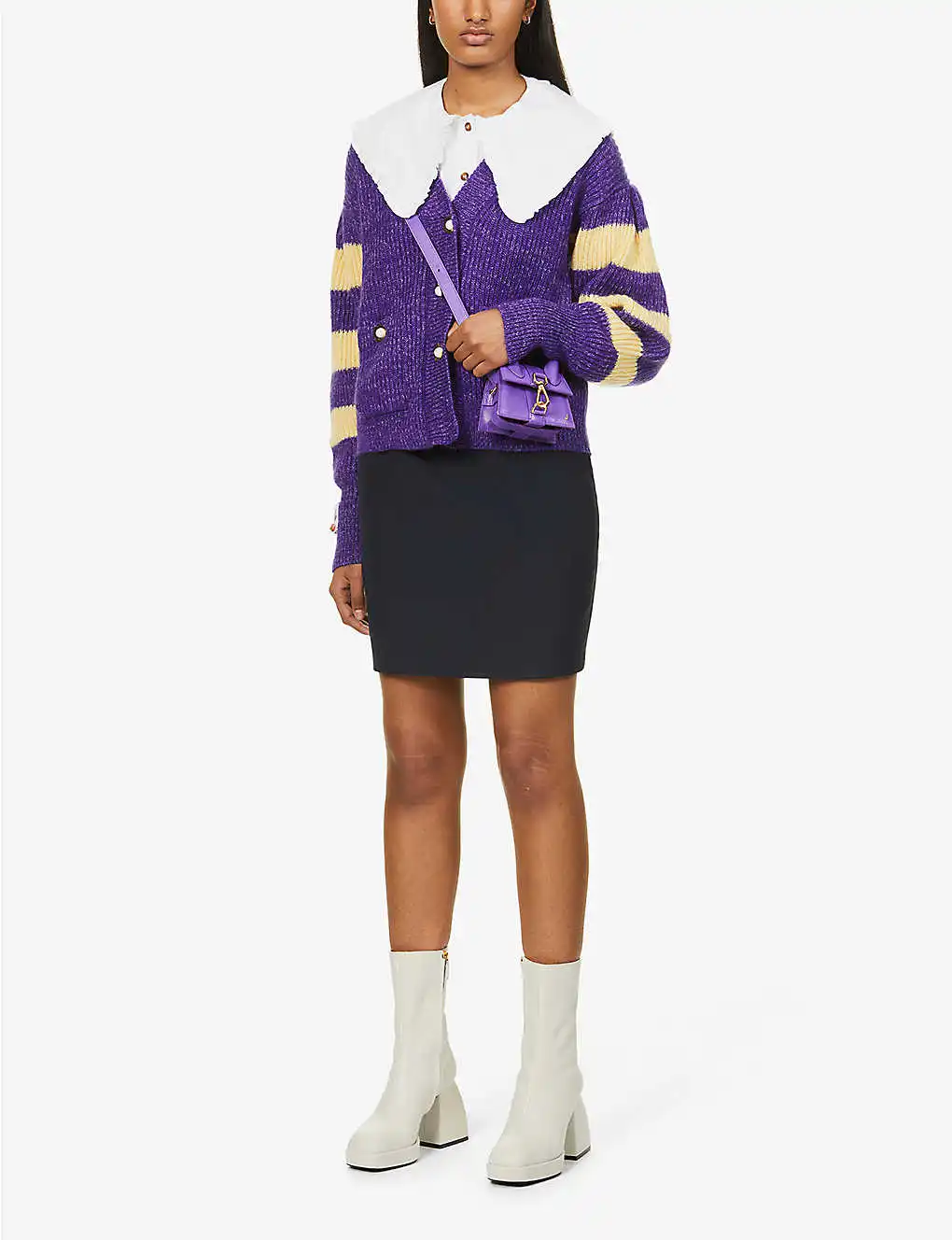 2022 Custom Mohair Wool Embroidered Striped Cardigan Women Knitwear Sweater