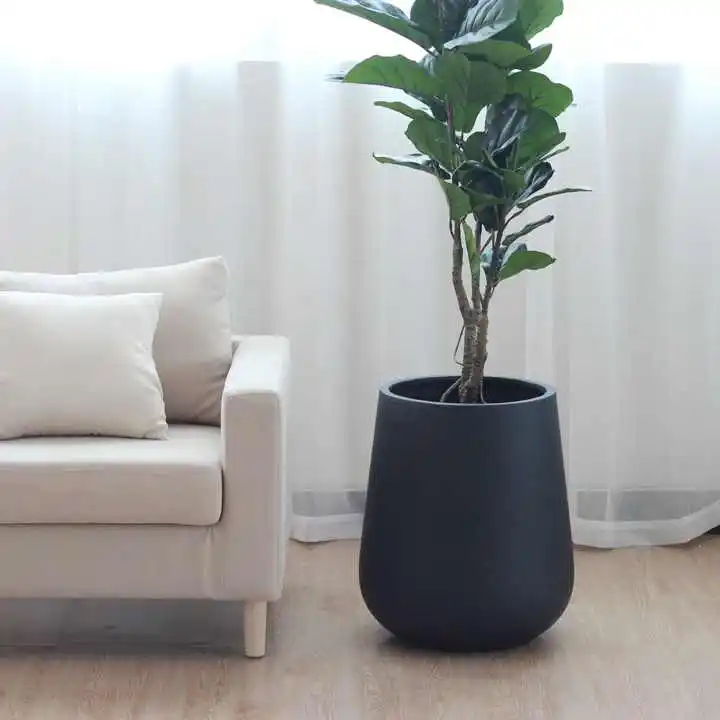 Modern black home decor living room large ceramic cement planter indoor concrete flower pot with drainage hole