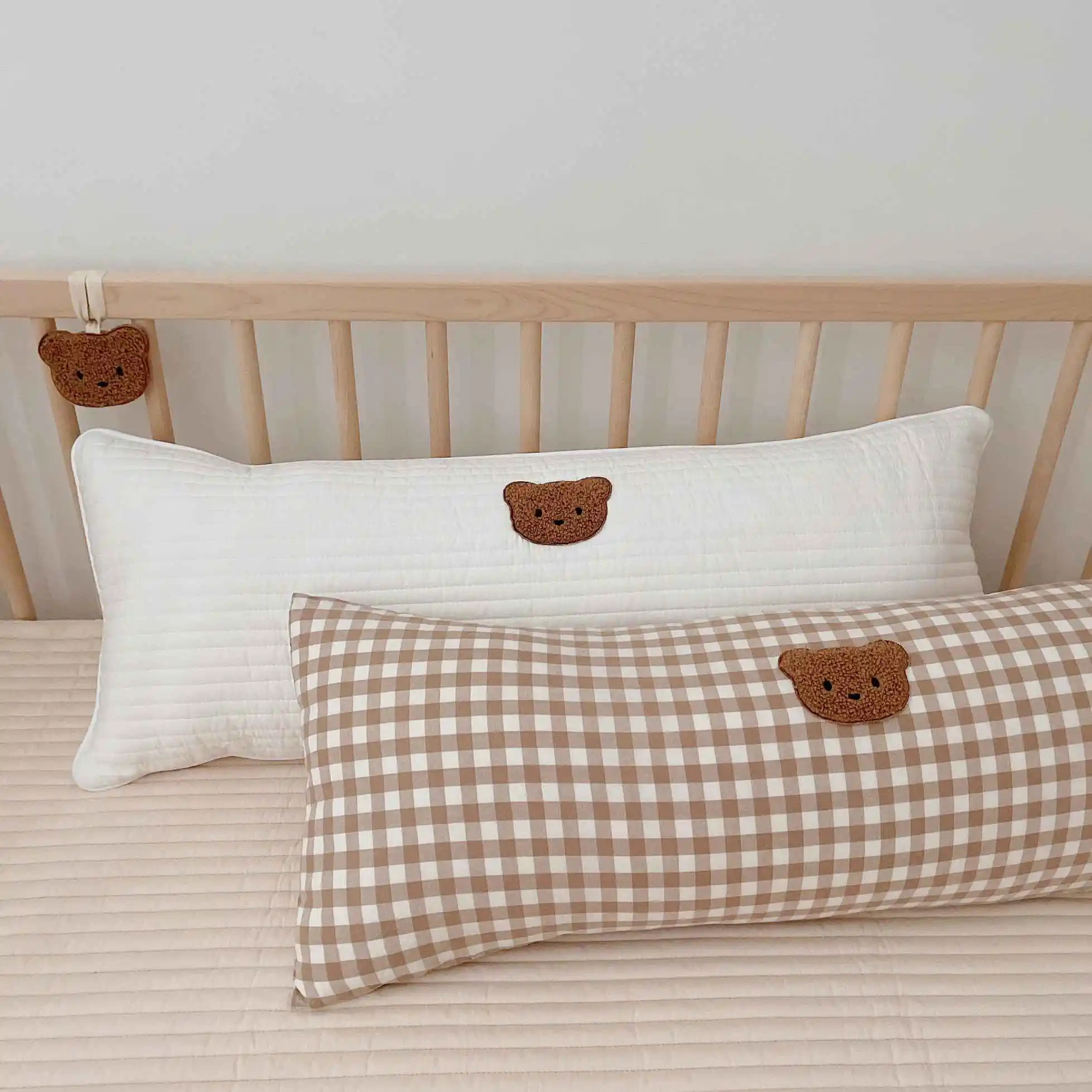 Comfort Cotton Embroidered Bear Newborn Bed Bumper Baby Cylindrical Long Sleeping Support Pillow Neck Bed Pillows Throw Cushion
