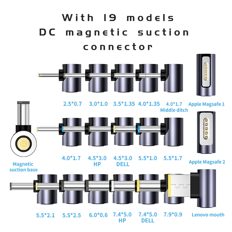100 вт универсальное зарядное устройство для ноутбука с USB C PD на 8 контактов постоянного тока, магнитный кабель, шнур питания, адаптер для ноутбука Dell HP Asus Lenovo, кабель питания
