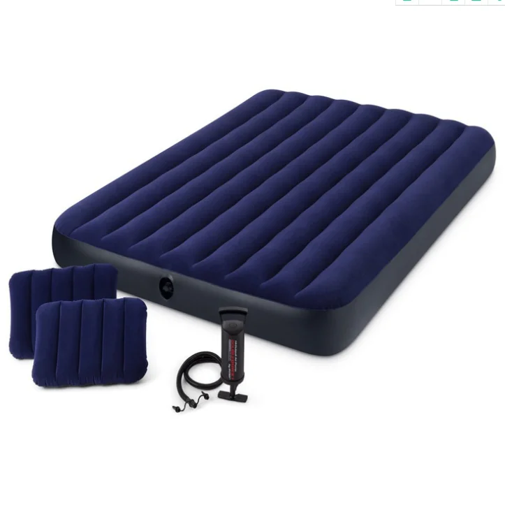 Outdoor Air Mattress King Size 2 Pillows Double Quick Hand Pump Inflatable Guest Air Mattress