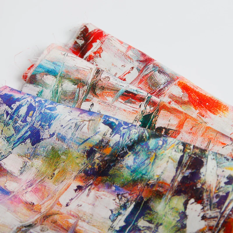 Pure linen high quality 17*17/52*53 Linen soft fabric red Floral for comfortable clothing