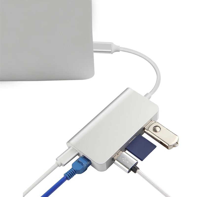 Multi-function Type-C Hub to USB Quick charger 3.0 and Lan and Type c PD Adapter 6 in 1 Converter hub
