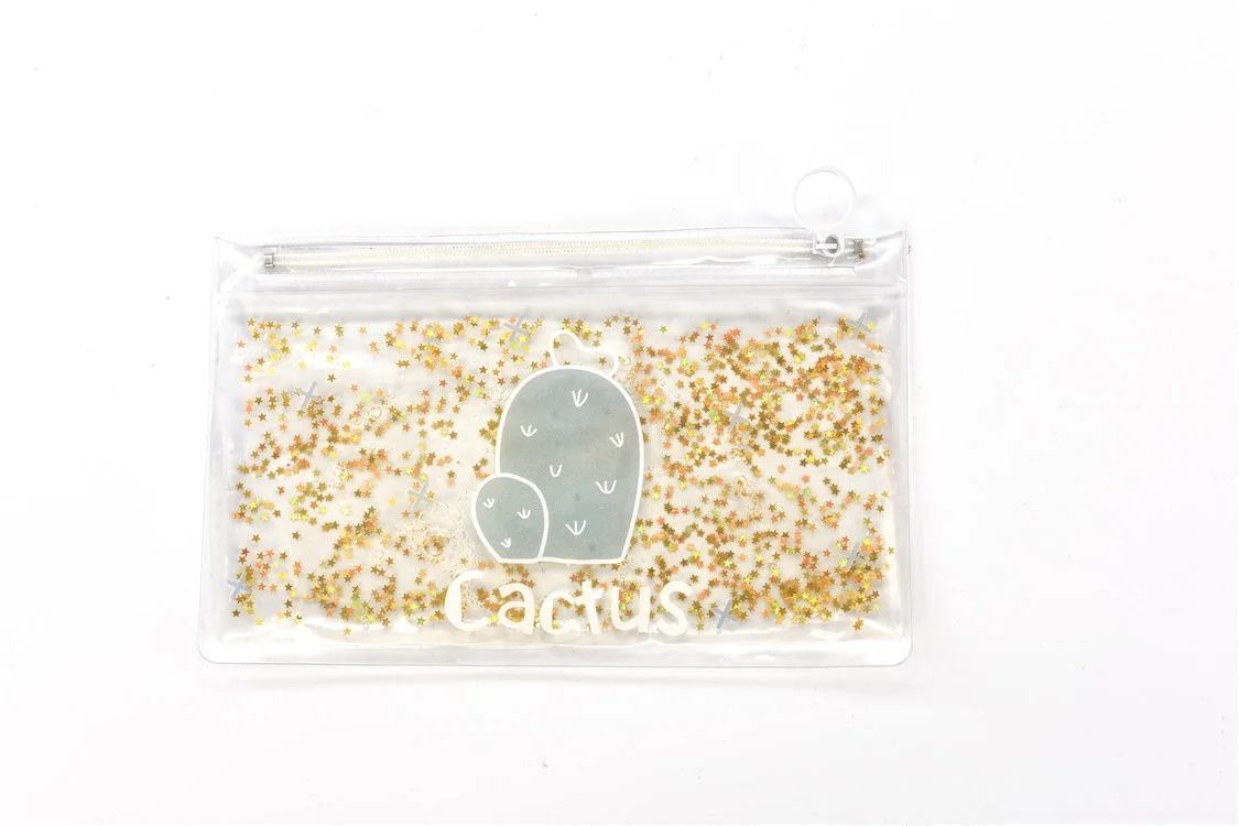 Customized Fashion durable clear pvc stationery bag glitter zipper pencil pouch