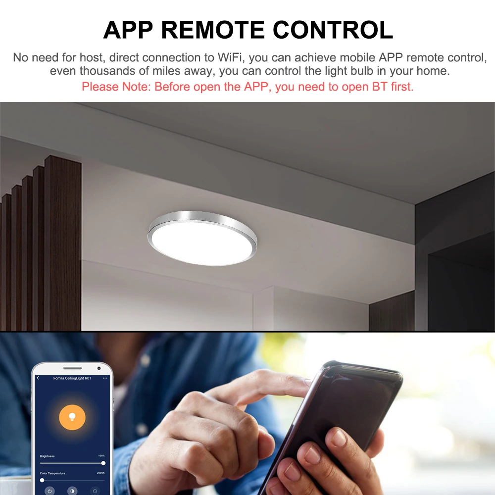 
Intelligent Dimmable CCT Adjustable Lamp Tuya Wifi Amazon Alexa Google Home Smart Phone Voice Control Modern LED Ceiling Light 