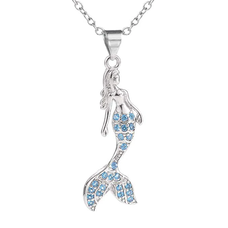 Fashion Mermaid Pendant Silver Necklace Jewelry for Little Girls Kids Women Christmas Birthday