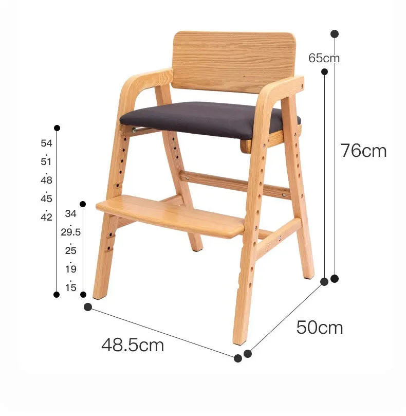Trapezoidal Structure Children Furniture Adjustable Height Wood Frame Dining Chairs