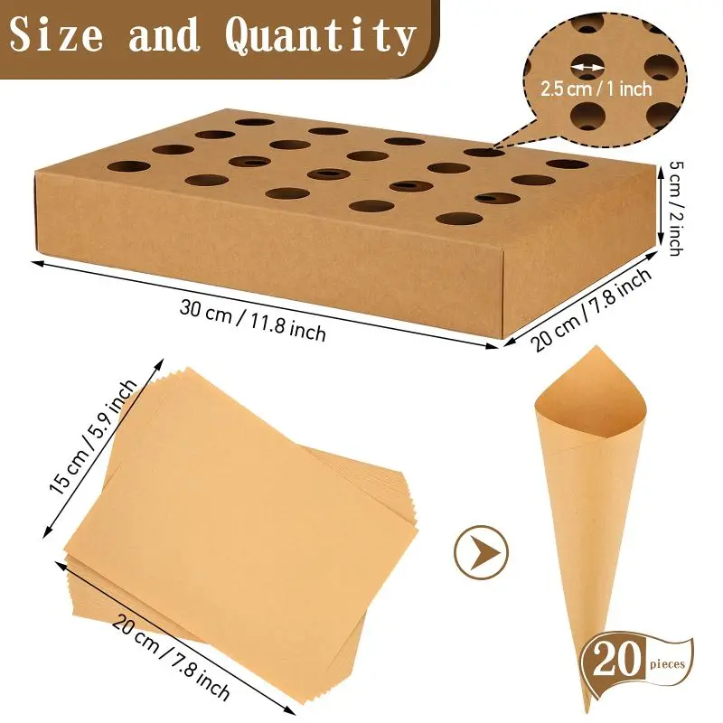 Recyclable Brown Food Grade Ice Cream Egg Waffle Snack Candy Wrapping Paper Cone Holder Box