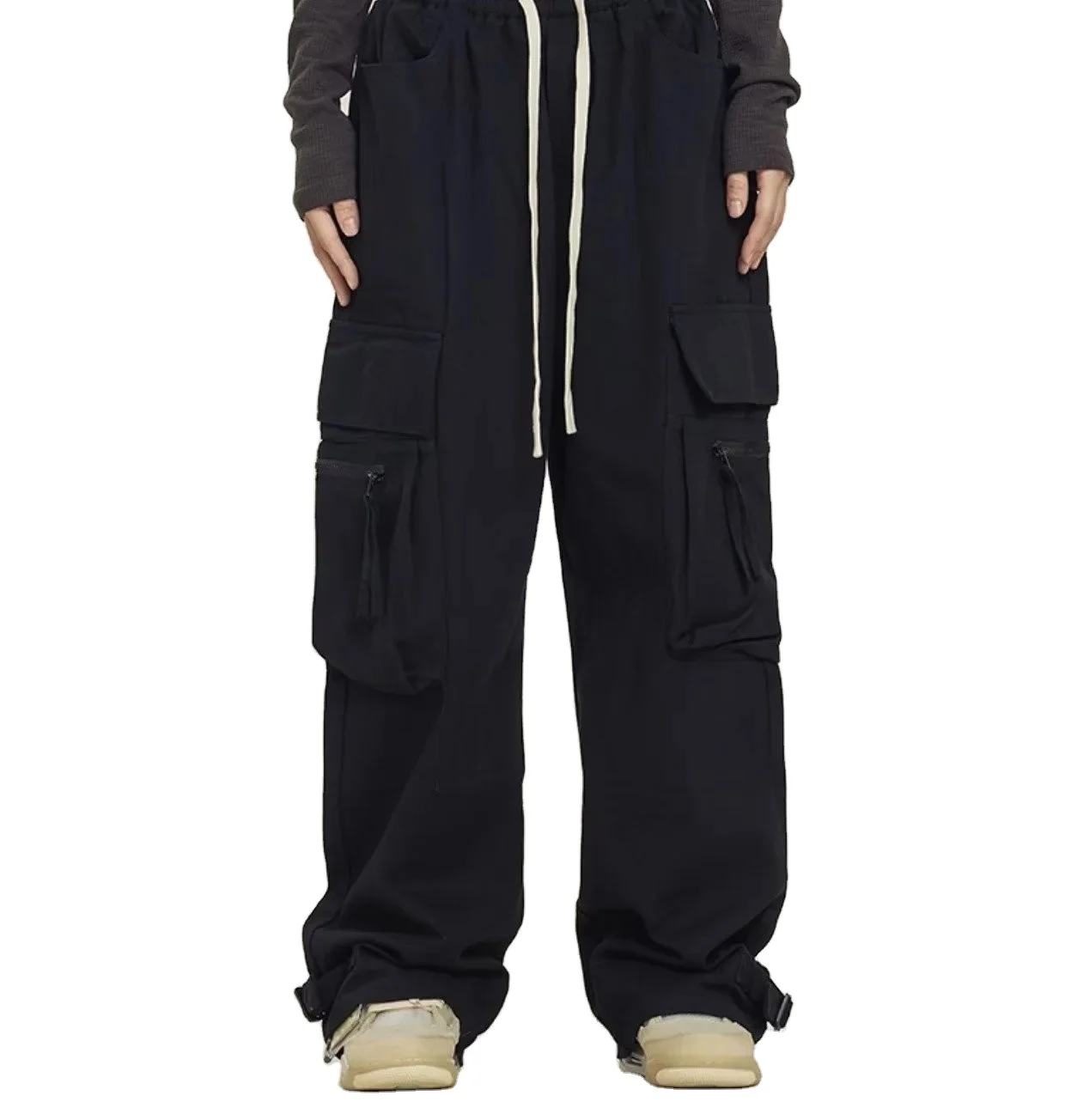 Custom Wholesale Plain Parachute Pants Windbreak Fabric Multiple Pockets Baggy Cargo Pants Men Woman