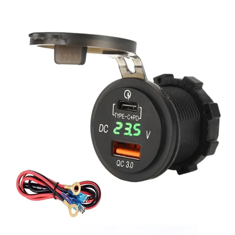 Waterproof type C PD QC3.0 usb charger with voltmeter for boat car bus