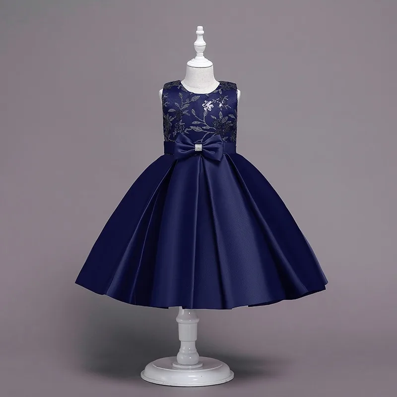 100-150 girl birthday dresses flower embroider elegant sleeveless zipper teenage 6-11T formal style children dresses girl party