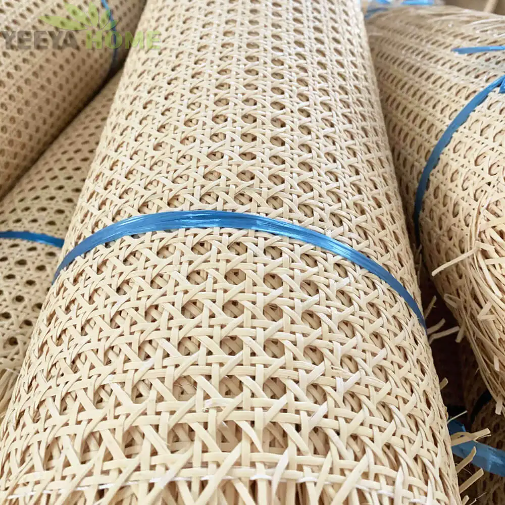YEEYAHOME Natural Rattan Semi-Bleached Hexagon Hole Open Weave Rattan Cane Wicker Webbing Roll for Home Decoration