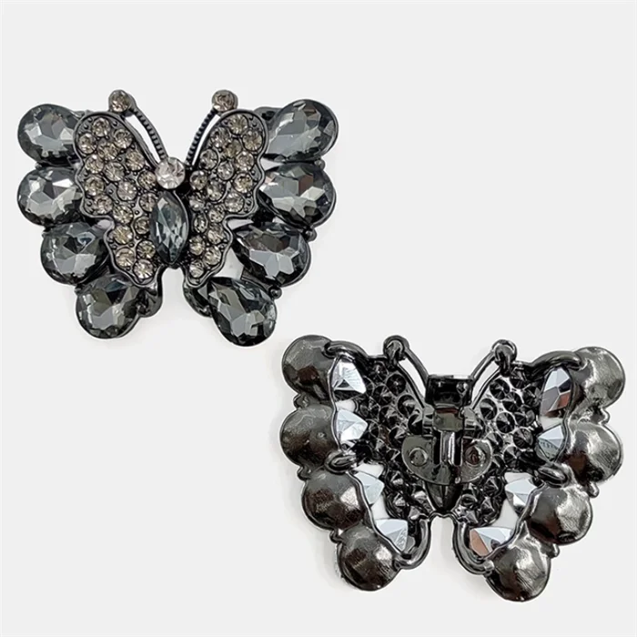 2024 Factory hot sell style alloy with bling rhinestone women high heel black metal color butterfly shoe buckle hardware