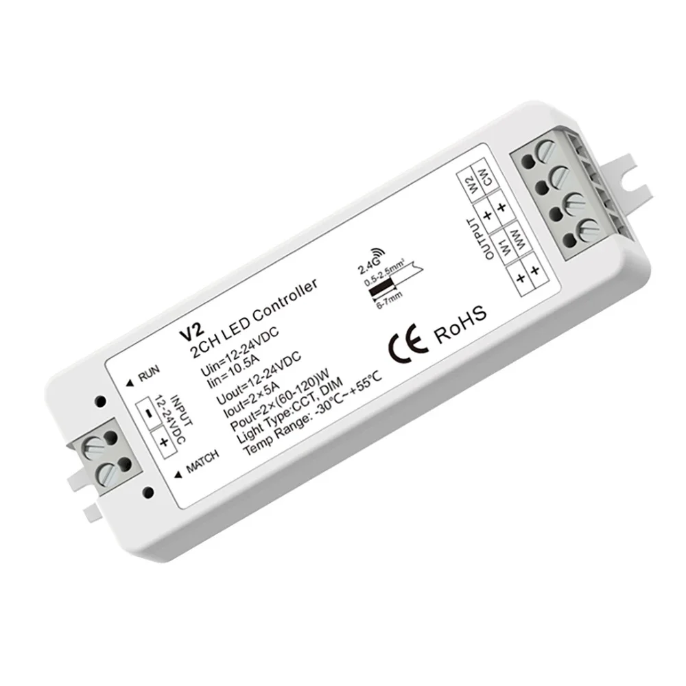 V2 2CH*5A 12-24VDC CV CCT LED Controller for dual white LED Strip