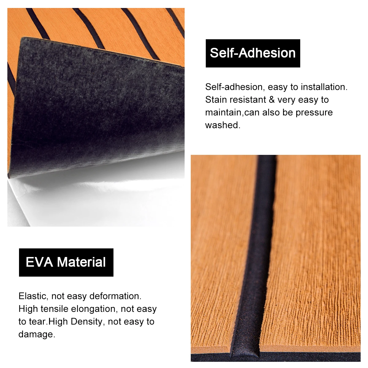 WOOWAVE Non-Slip Boat Flooring Mat EVA Foam Faux Teak Sea Decking Marine Carpet Self-Adhesive Boat Deck Floor