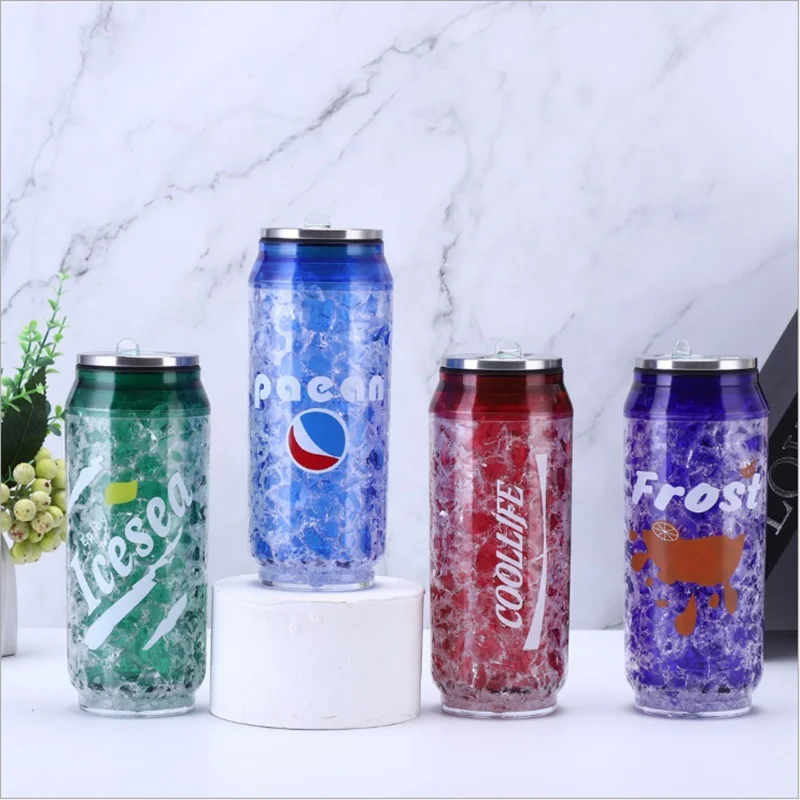 Madou Creative Fashion Cans Summer Ice Cup Kawaii Plastic Water Bottle With Lid Outdoor Sports Students Drinking Straw Cups