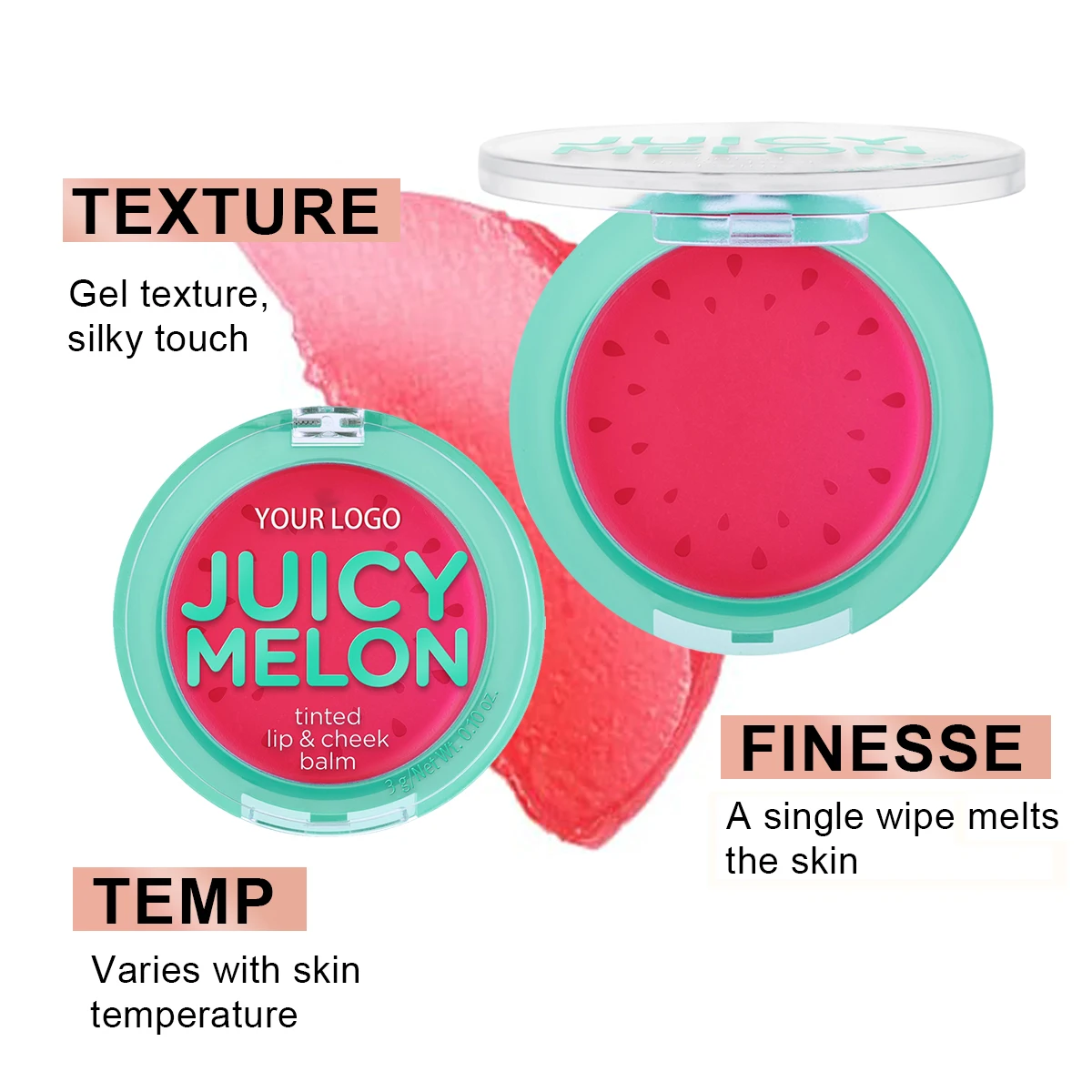 OEM Vegan Natural Long Lasting 2 In 1 Multiple Uses Blush Ph Color Changing Juicy Melon Tinted Lip & Cheek Balm