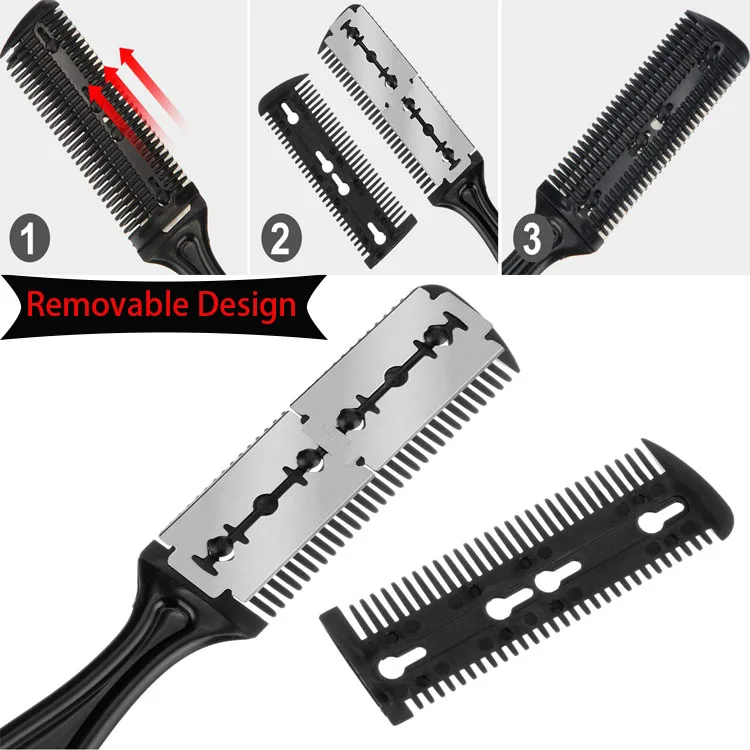 Professional Custom Hair Cutter Comb Cutting Scissors Double Edge Razor Comb Hair Cutting Styling Razor Blade Comb Kit