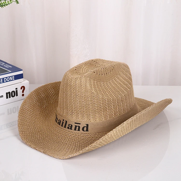 factory custom logo promotional cowgirl hat cap designer personalized paper braid straw quick dry cowboy hat wide brim unisex
