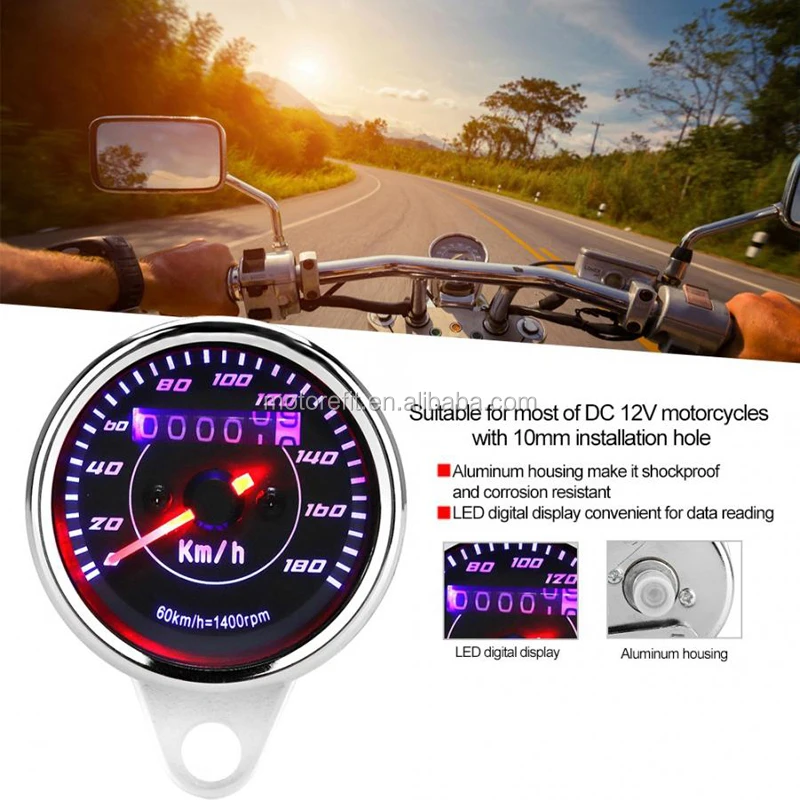 RTS DC 12V Universal Motorcycle Dual LED Backlight Odometer Speedometer Digital Speed Meter Gauge motorcycle parts