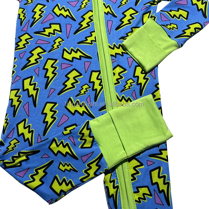 220gsm Custom Print Children Infant Girl Toddler Bamboo Viscose Pajamas Wholesale Newborn Baby Winter Romper Zipper Sleeper