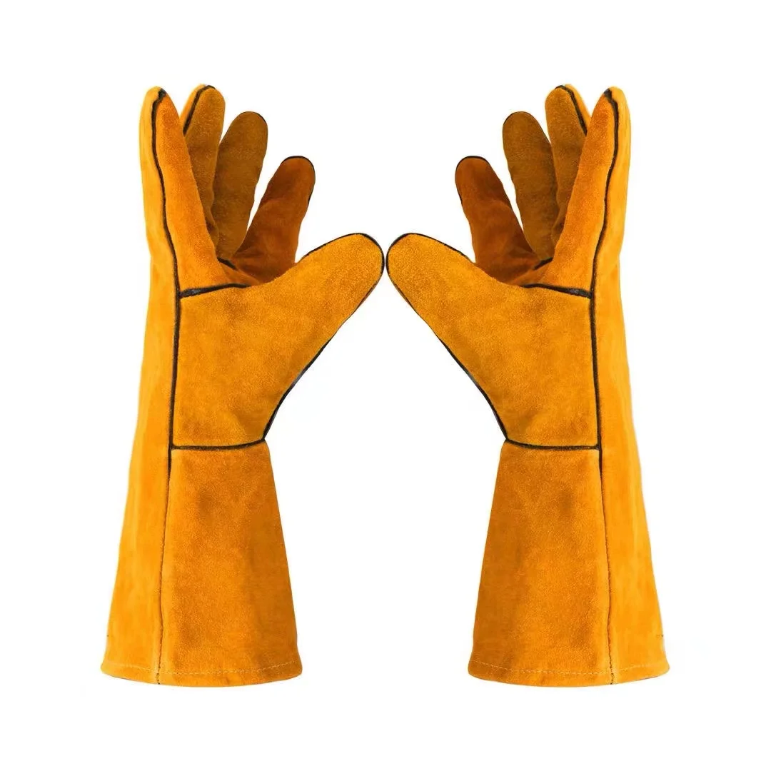 LB48 Two layer cowhide welder lengthened protective sweat absorbing  electric welding tig grinding  leather gloves for welding