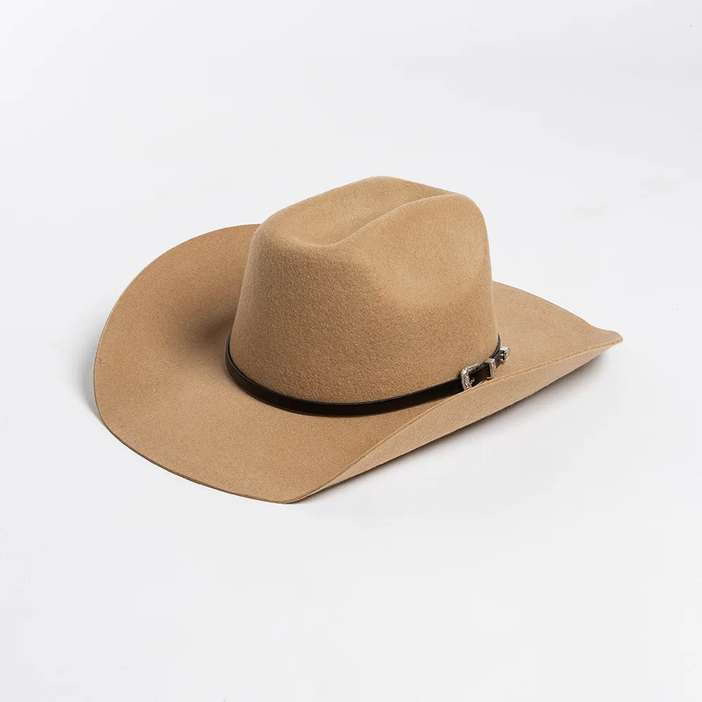 ALLCH Unisex Wool Felt Cowboy Hat with Trendy Belt Buckle Custom Size for Summer Outdoor Sports Parties for Winter Seasons