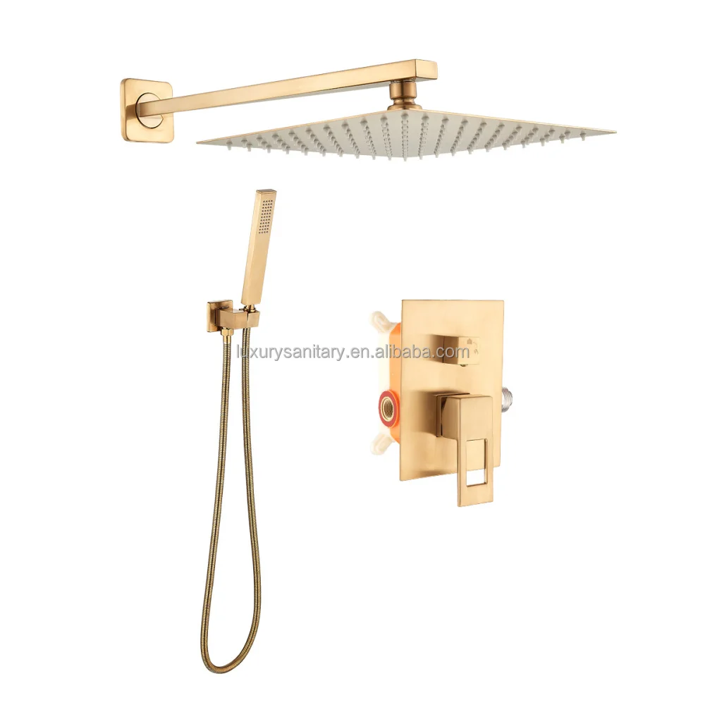 Смеситель для душа для ванной комнаты со встроенным золотым краном, скрытый настенный смеситель для горячей и холодной воды