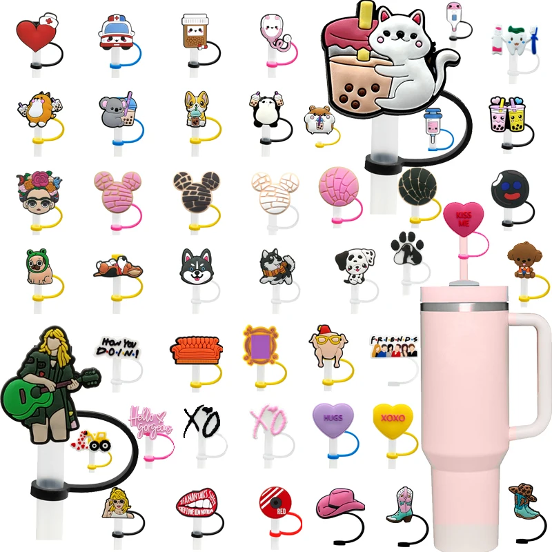 10 mm new design cups accessories reusable cartoon movie characters drinks series cute silicone topper straw