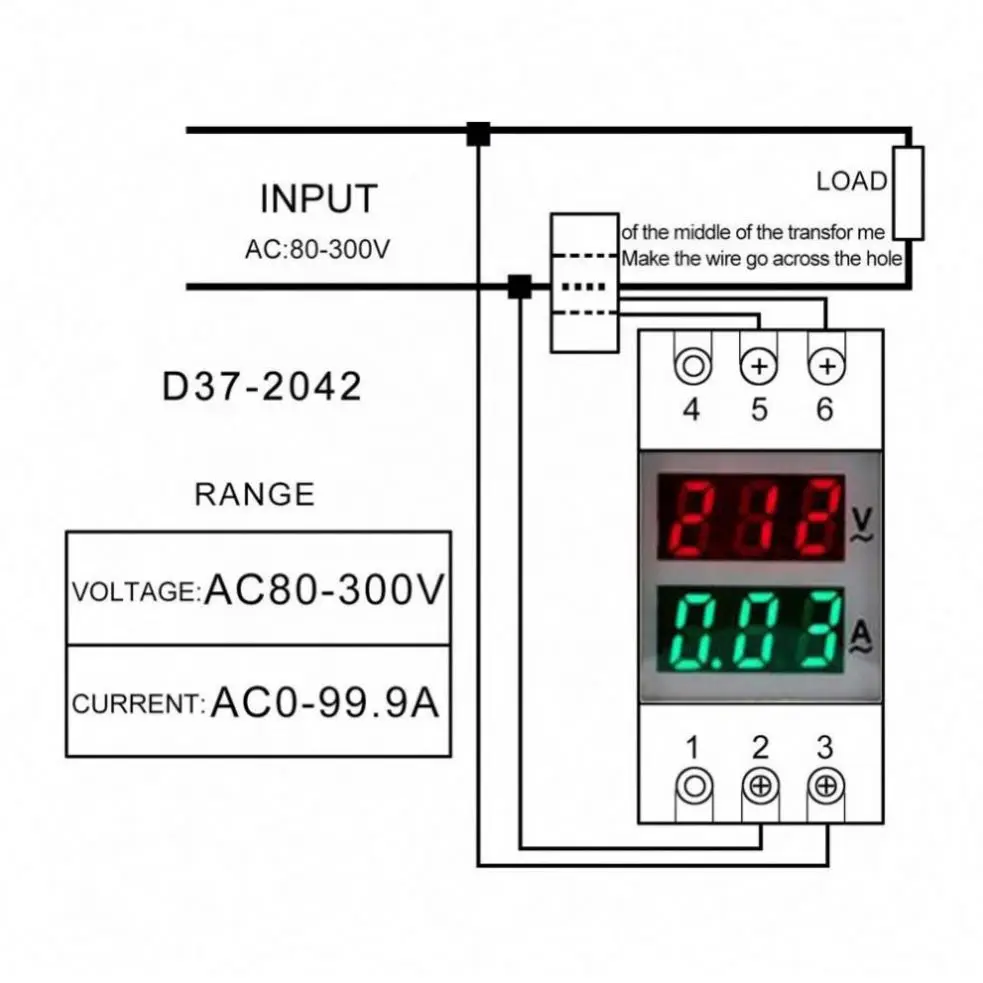 Rail Type Voltage Current Meter Digital Multimeter Voltmeter Ammeter AC80-300V Voltage Tester 0-99.9A Amp Meter