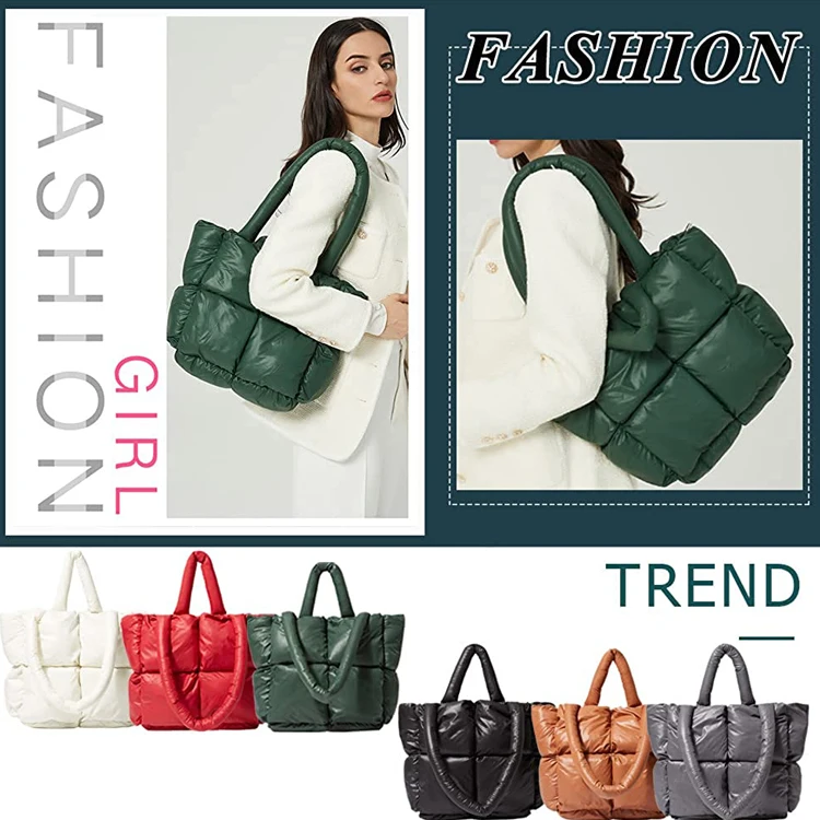 customazible Ladies Luxury Fashion Puff Cotton Winter big oversized Shoulder women Handbags large puffer tote bag quilted