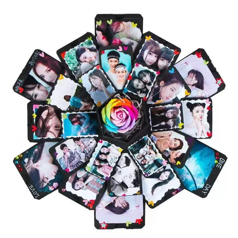Hexagon Explosion Gift Box Packaging Set Surprise Diy Photo Album Exploding Box Paper Packing Box For Couples Birthday Wedding