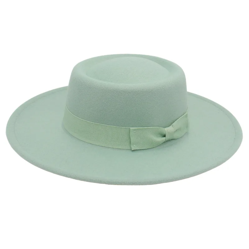 Cross-border Korean cashmere with bow bow dome convex top large eaves fashion casual woolen felt  top hat hat
