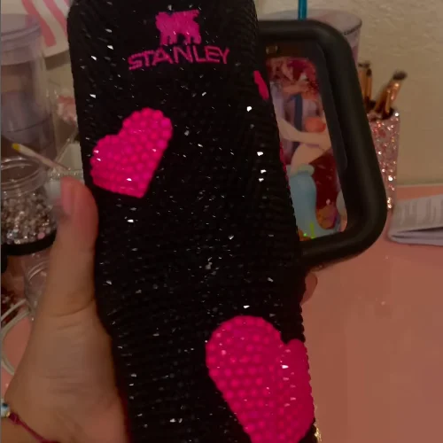Bling 40oz tumbler with handle Rhinestone Diamond Straight Cup the Cow Pattern Water Bottle with Lid and Straws