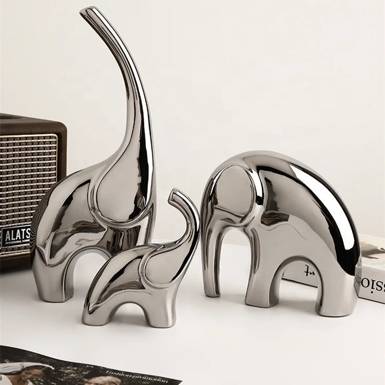 Керамический слон, керамическая декоративная серебряная статуя слона