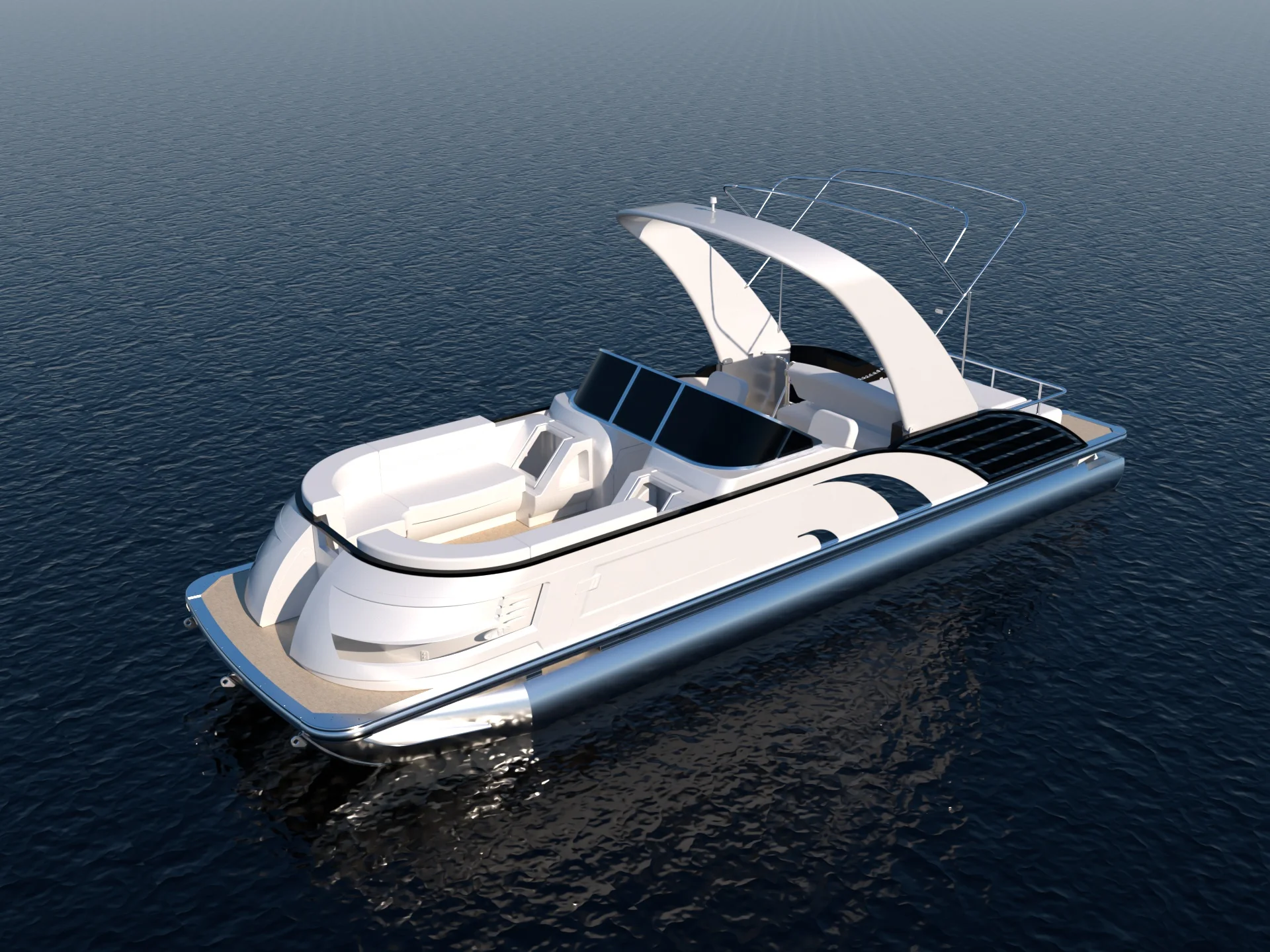 Luxury high end sport tritoon  Fiberglass  fishing pontoon boat with motor and trailer  with ISO2008 and CE