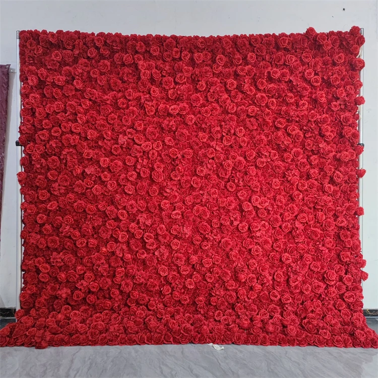 2024 New Design Panel Decor Artificial Flower Wall for Wedding Decor 3D Roll Up Fabric Cloth Base Pink Silk Flowerwall Backdrop