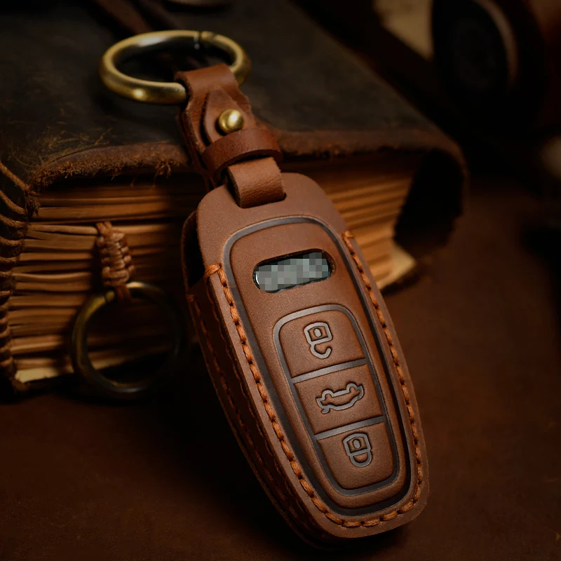 Genuine leather Key Case Cover CasSuitable for Audi Key Kit A6L A7L A8L Q7 Q8 A4L Q5L Genuine Leather Key Protector Fob
