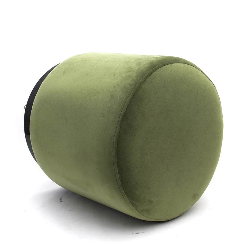 RTS wedding use high quality fabric footstool velvet tufted round seat colorful ottoman with gold metal base stool pouf