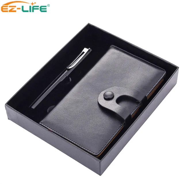 2021 Hot sales promotion luxury gift sets Custom logo PU leather notebook and pen gift set with Black Ballpoint pen and Notebook