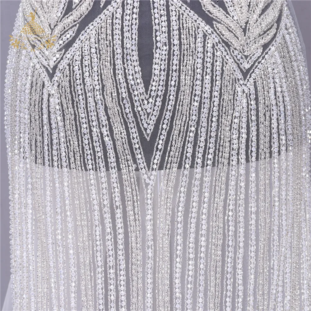 Свадебные Длинные нашивки со стразами Аппликация для свадебного платья