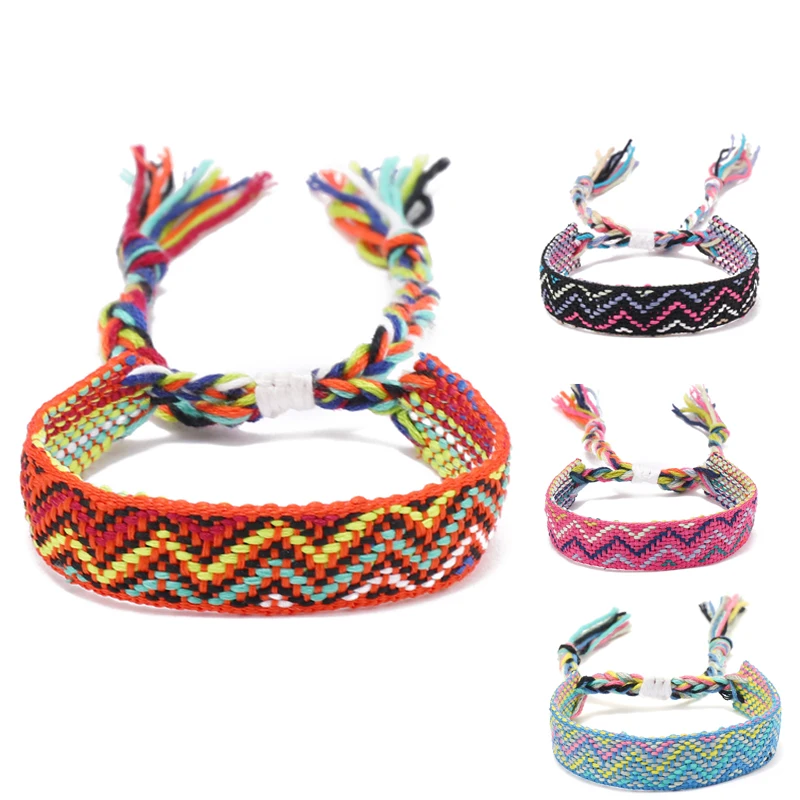 Boho Ethnic Accessories Wrist Strap Braided Bracelets Colorful Web Fringe Adjustable Charm Webbing Fabric Bracelet For Women