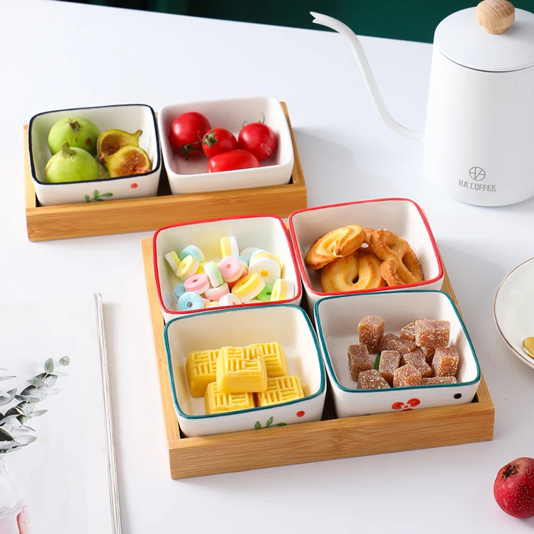 Wholesale Northern European Round Square Ceramic Fruit Snack Plate Fruit Salad Bowl Fresh Ceramic Snack Dish Tableware