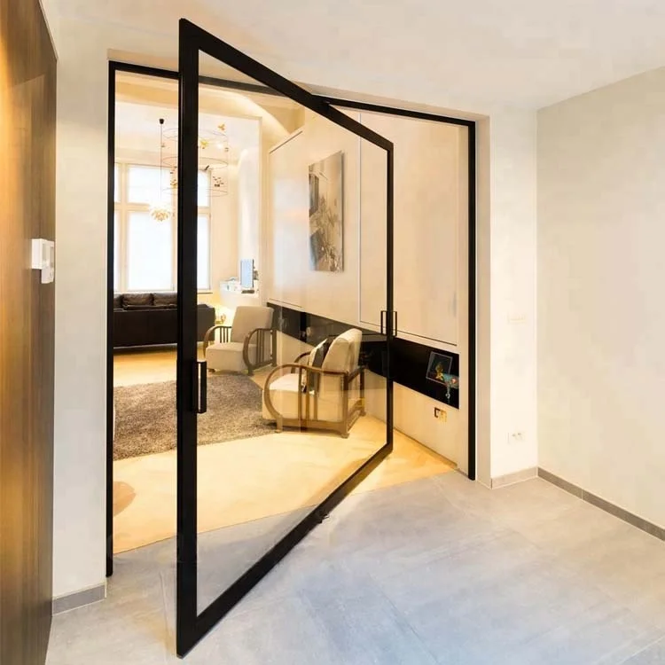 House Entrance Pivot Front Door Design Low-E Double Glass Aluminum Pivot Doors