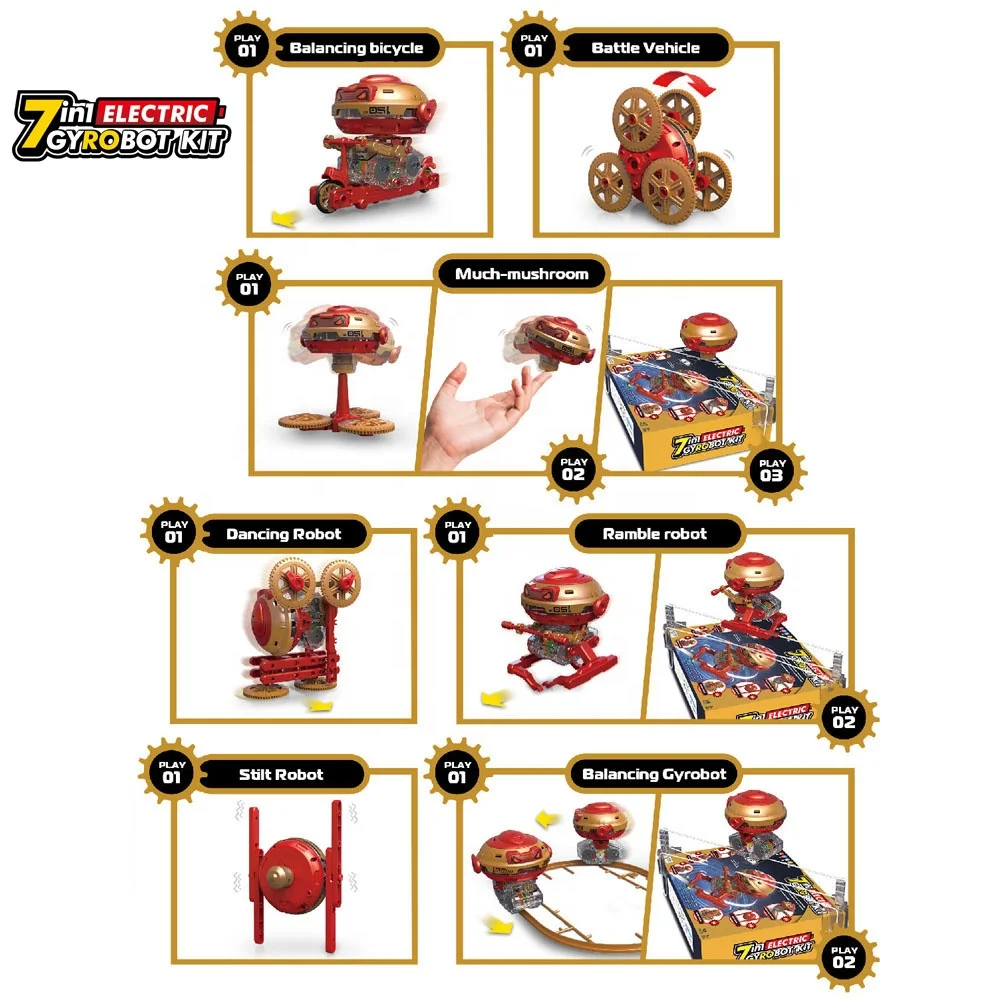 7 in 1 electric gyro robot kit kids diy assemble gear gyroscope robot building blocks STEAM scientific experiment puzzle set