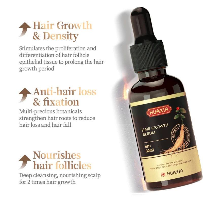 Huaxia Natural Organic Ginseng Herbal Hair Care Treatment Anti Loss Regrowth Hair Growth Oil Serum