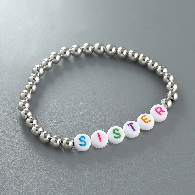 Wholesale Custom Bead Bracelet Colorful Letter Adjustable Bead Bracelet Friendship Love Silver Bead Bracelet for Kids Adults